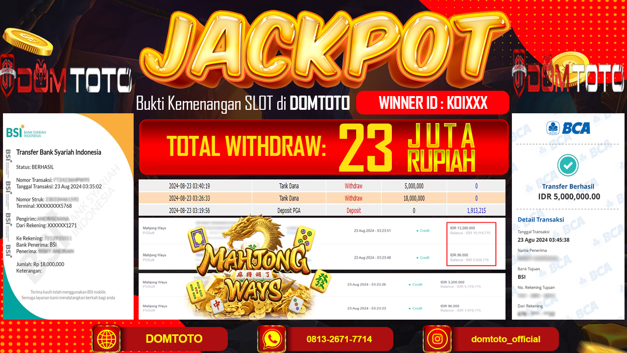 JACKPOT SLOT MAHJONG WAYS 23 AGUSTUS 2024
